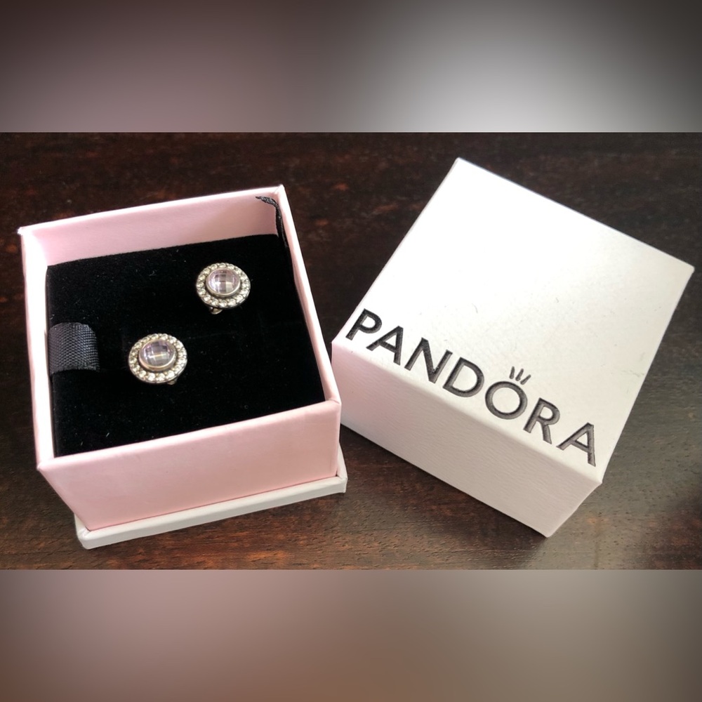 Pandora Silver and Pink Crystal Earrings